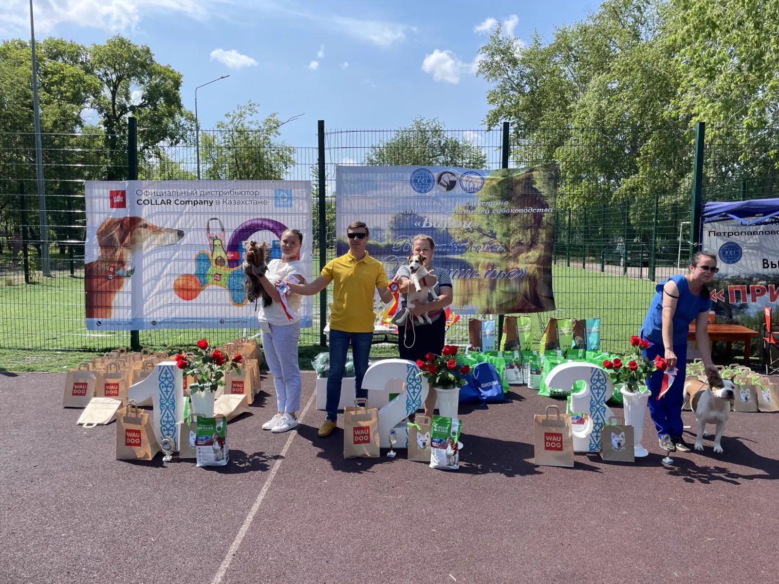 Команда PETSOLUTIONS на открытой выставке с наградами и собаками